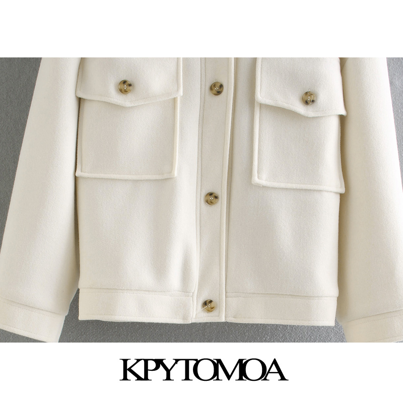Women Fashion With Pockets Oversized Woolen Jacket Coat Vintage Long Sleeve Button-up Female Outerwear Chic Tops 210416