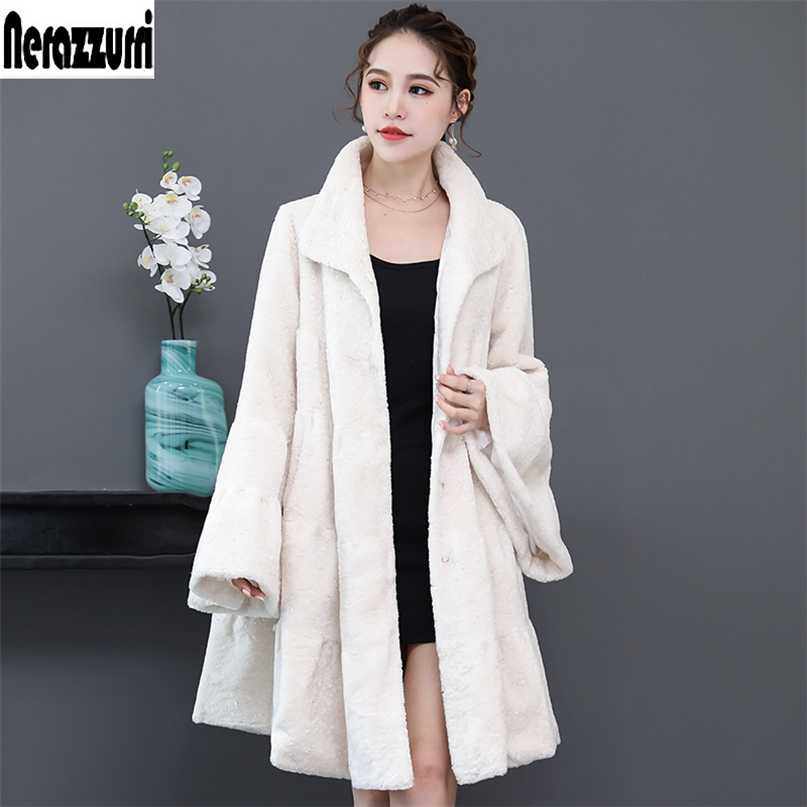 Nerazzurri Winter Luxury Runway faux fur coat women full skirt flare sleeve Fluffy faux shearling jacket Korean Fashion 211018, White
Nerazzurri Winter Luxury Runway faux fur coat women full skirt flare sleeve Fluffy faux shearling jacket Korean Fashion 211018, White