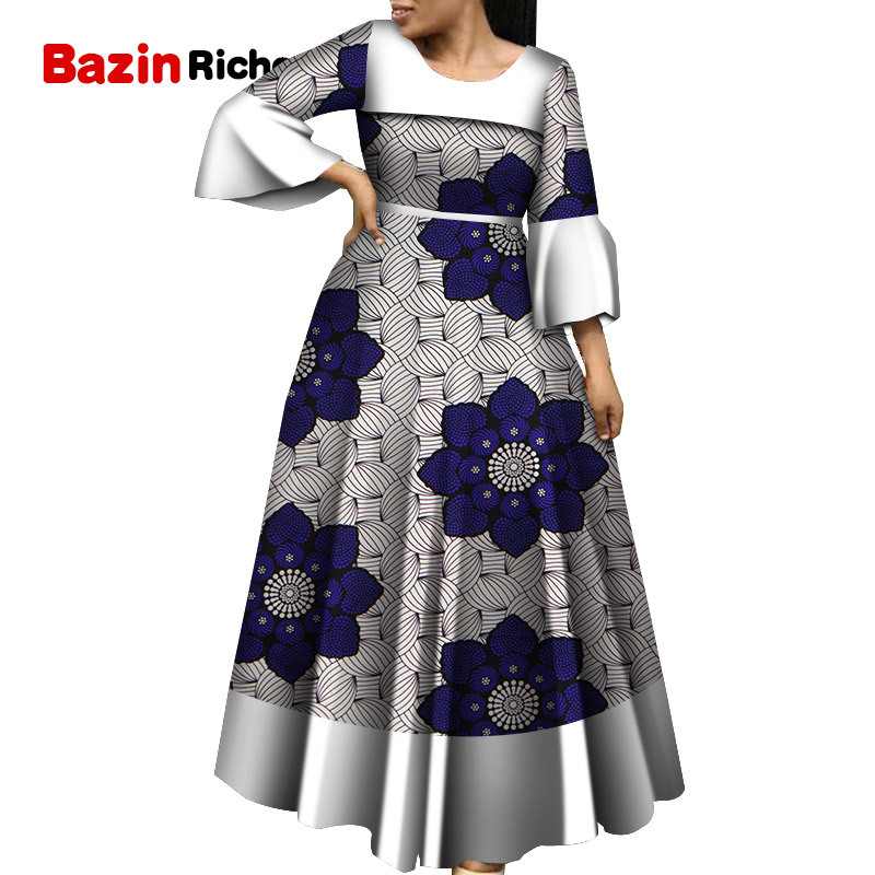 Long Sleeve Flare Sleeve Dresses for Women Party Wedding Date Dashiki African Women Clothing African Lady Dresses WY5600 210408
