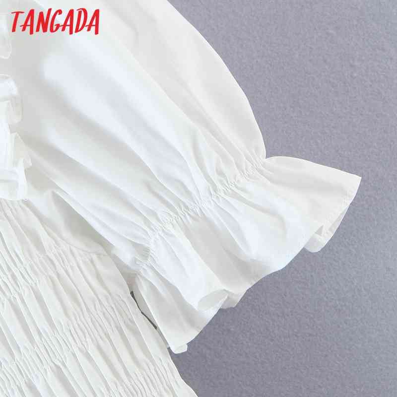 Summer Women Ruffles White Square Neck Short Sleeve Ladies Mini Dress Vestidos QW87 210416