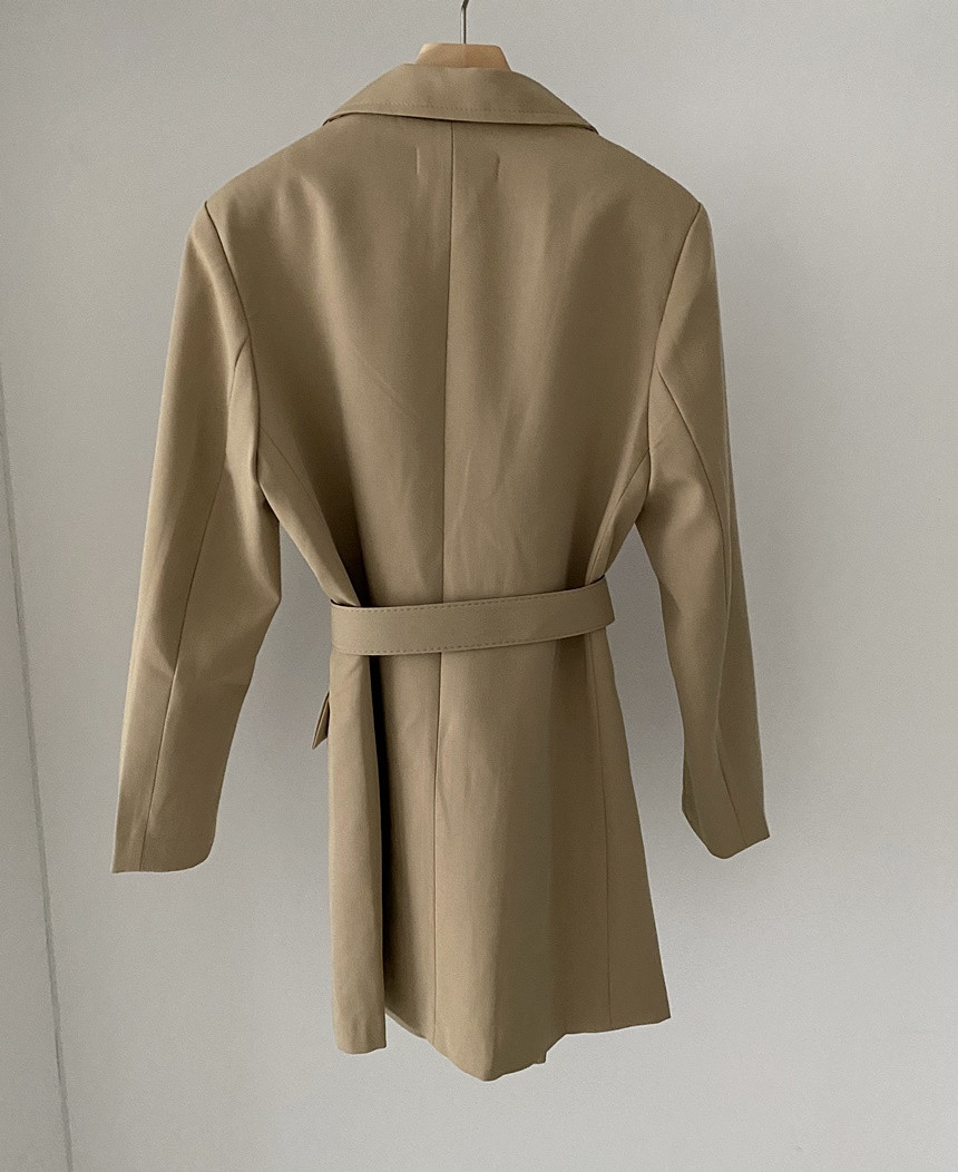 Elegant Chic Autumn Notched Collar Blazers Coat Women Office Ladies Double-breasted Khaki Long Sleeve With Belt 210506