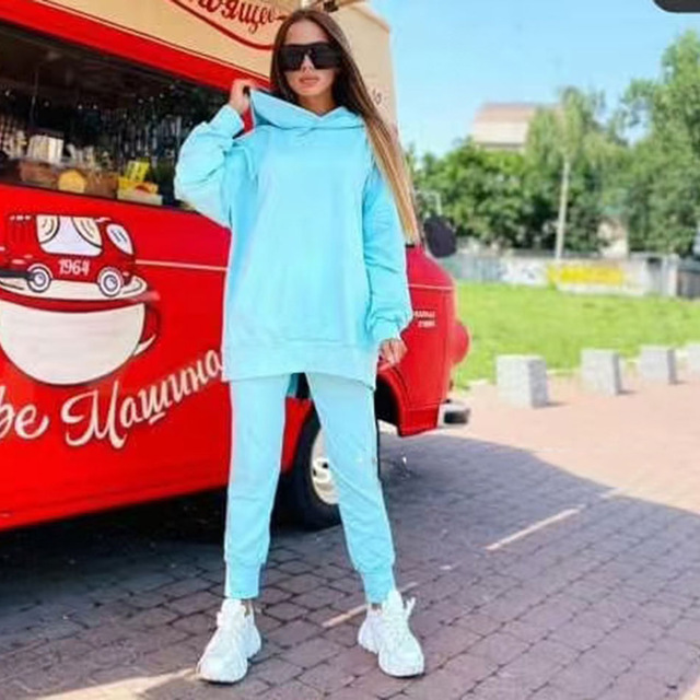 Fashion Harajuku Ladies Loose Letter Sports Suit Casual Zipper Long Sleeve Hooded Collar Sweater and Pants Two-Piece Set 210525