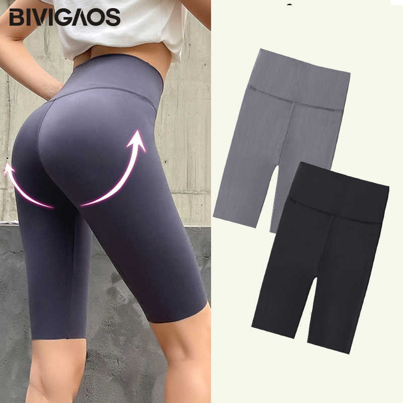 BIVIGAOS Summer Sharkskin Fabric Biker Shorts Women's Thin Black Cycling Slim Skinny Sport High Waist Fitness 210714
