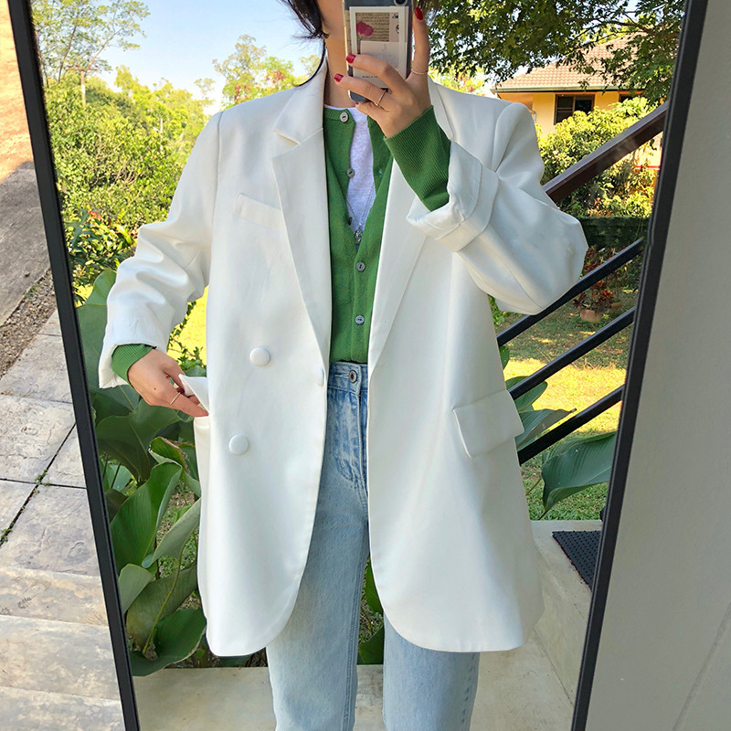 OL Formal Wear Suit Collar Women Blazer Solid Single Breasted Jacket Autumn Long Sleeve Minimalist Blazers Tops 210421