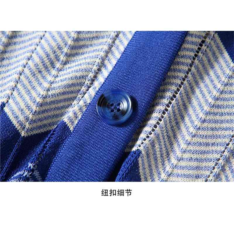 Autumn Women's Two-piece set Elegant Blue Wave Striped Knitted Suit Short sleeve Sweater Top + High waist Long Skirt 210519