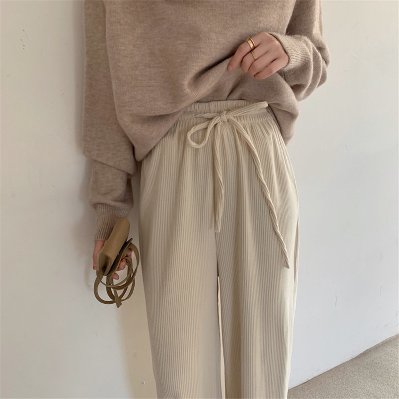Minimalist High Waist Straight Casual Trousers Elegant Women Slim Brief Stretwear Loose Solid Female Pants 210421