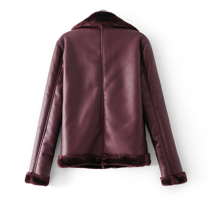 Ly Varey Lin Winter Faux Lamb Leather Jacket Women Warm Lambs Wool Fur Collar Overcoat Army Green Zipper Outwear 210526