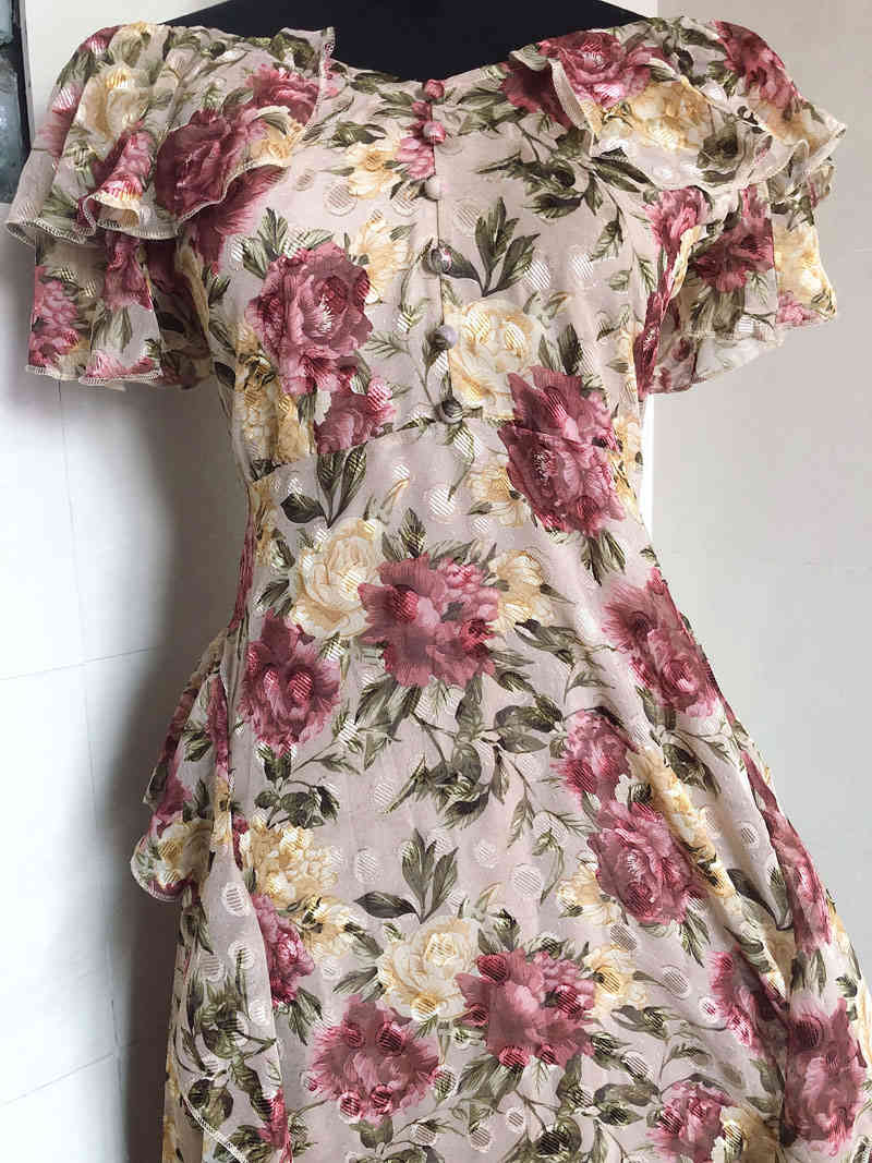 victorian flower printed slash neck sweet elegant maxi asymmetrical ruffles high quality dresses christmas 210421