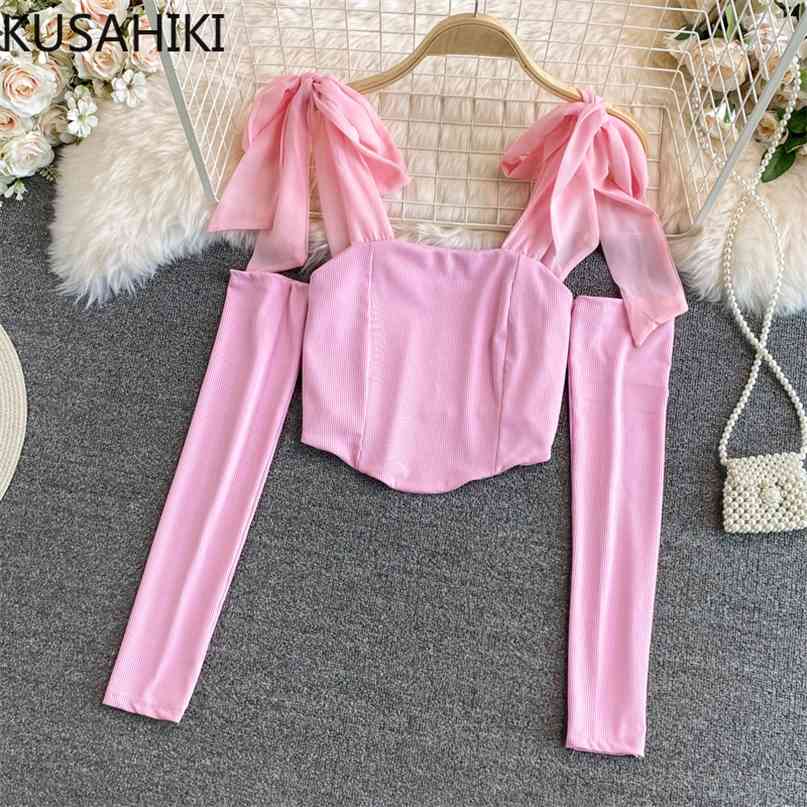Summer Bow Tie Sling Tops Long Sleeve Sexy Strapless Graphic Tee Korean Solid Slim Short Woman Tshirts 6J471 210603, Blue
Summer Bow Tie Sling Tops Long Sleeve Sexy Strapless Graphic Tee Korean Solid Slim Short Woman Tshirts 6J471 210603, Blue