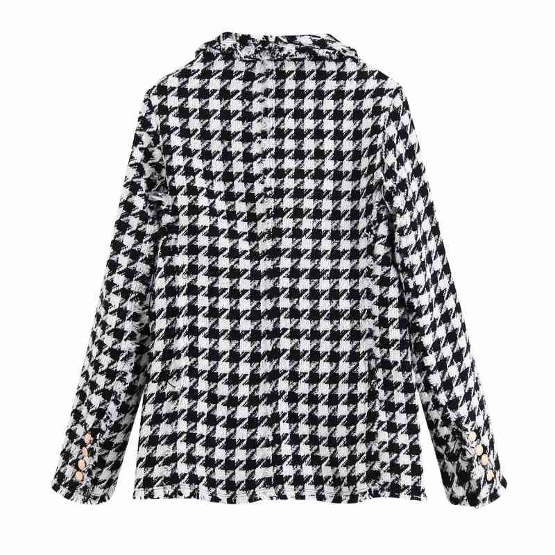 Fashion Houndstooth Women Jackets Autumn Casual Button-fly Ladies Coats Loose Female Jacket Pockets Girls Chic Coat 210430