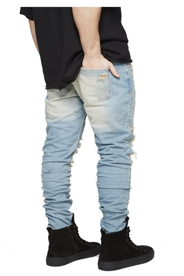 Slim Fit Ripped Jeans Men Hi-Street Mens Distressed Knee Holes Washed Destroyed Plus Size