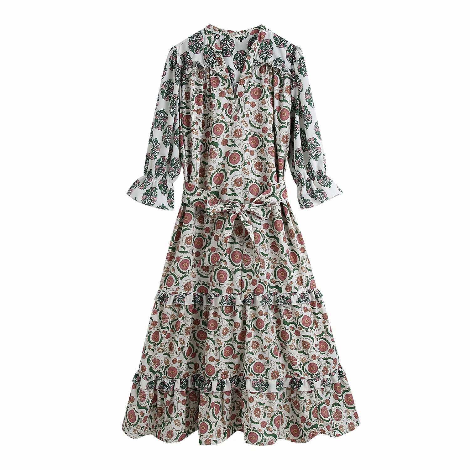 Women Dress Vintage Printed V-neck Wrist Sleeves Sashes Fashion Elegant Chic Lady Woman Dresses 210709, As picture
Women Dress Vintage Printed V-neck Wrist Sleeves Sashes Fashion Elegant Chic Lady Woman Dresses 210709, As picture