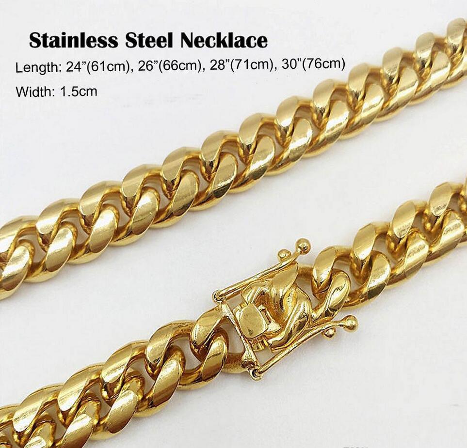 Designer Necklace Stainless Steel Jewelry 18K Gold Plated High Polished Miami Cuban 14MM Link Necklace Men Punk 14mm Curb Chain Dragon- Clasp
Designer Necklace Stainless Steel Jewelry 18K Gold Plated High Polished Miami Cuban 14MM Link Necklace Men Punk 14mm Curb Chain Dragon- Clasp