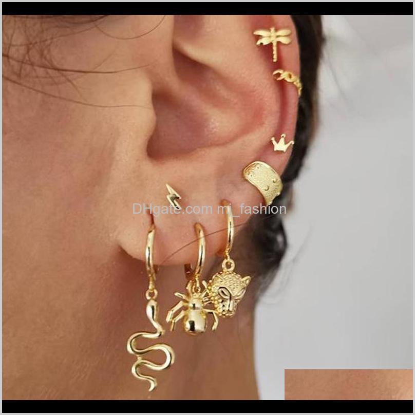 Stud Drop Delivery 2021 Women Bee Butterfly Earring Jewelry Pattern Fashion Dangle Eardrop Snake Cross Studs Ear Cuff Clip Earrings Suit Onmd
