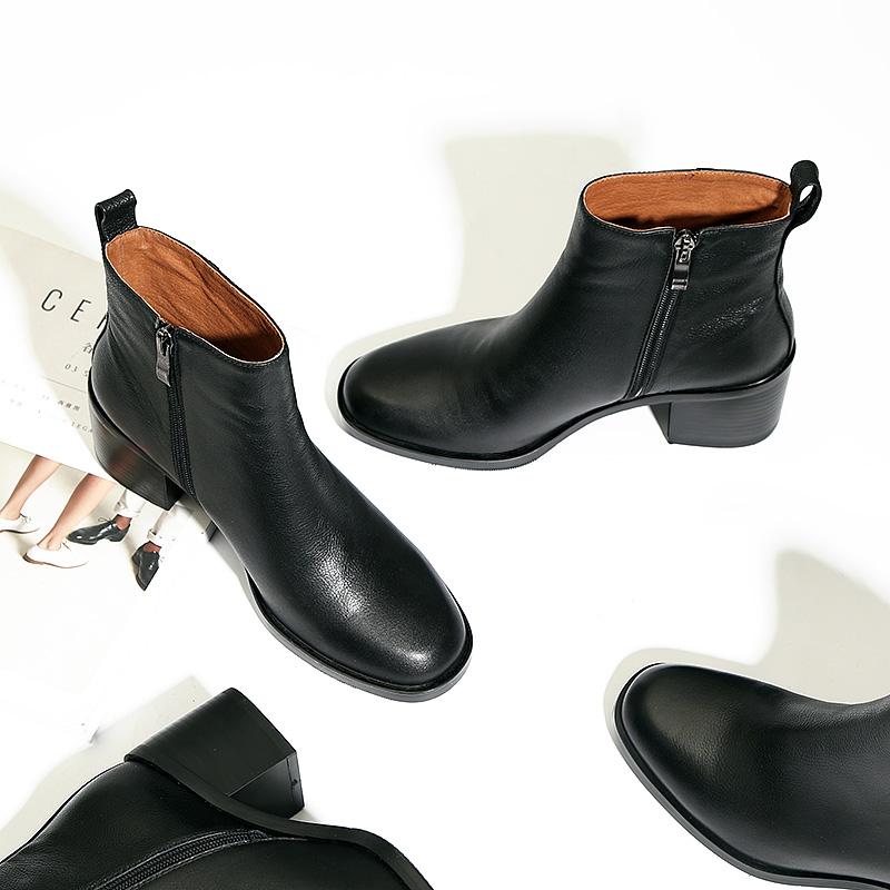 Boots MORDOAN Genuine Cow Leather Thick-Heeled Short Women Square Toe Platform Shoes 2021 Winter Mid Ankle For