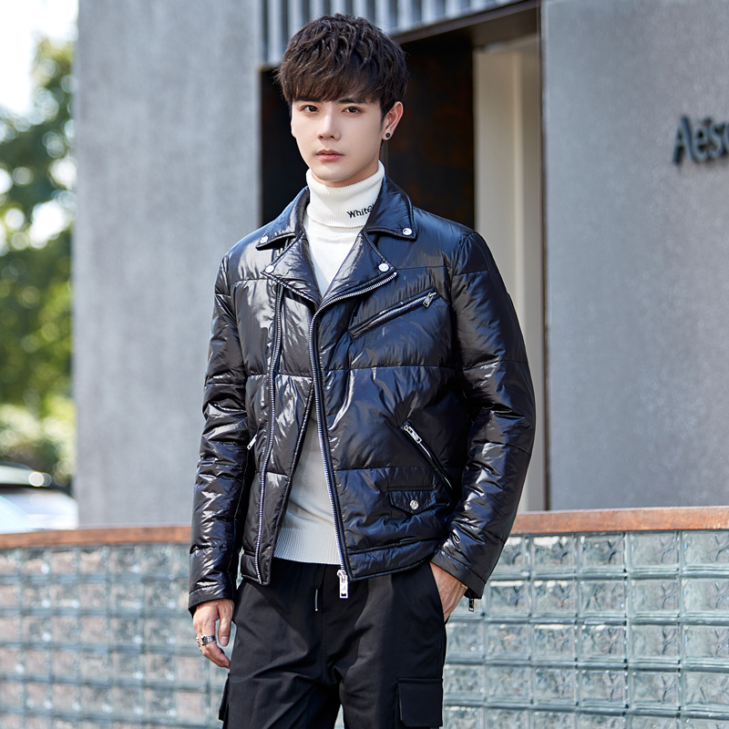 Man new down jacket men's short Korean version of the trend handsome bright warm white duck velvet rush jacke