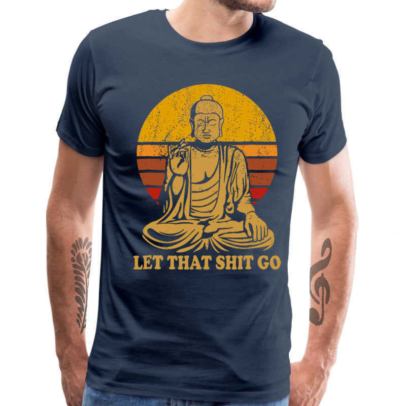 Vintage Style Tops Tees Let That Shit Go 100% Cotton Tee-Shirts Man T Shirts Buddha Shirt Adult Mens Tshirt Hip Hop Camiseta 210707