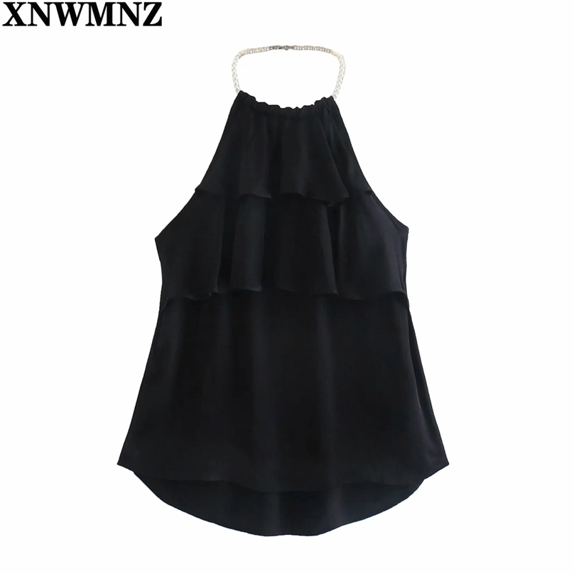 Women Sexy Pearl Beading Cascading Ruffle Black Blouse Female Sleeveless Halter Shirt Chic Summer Blusas Tops woman 210520
Women Sexy Pearl Beading Cascading Ruffle Black Blouse Female Sleeveless Halter Shirt Chic Summer Blusas Tops woman 210520