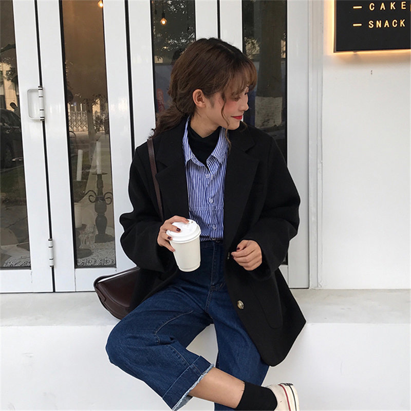Chic Wool Thicken High Quality Autumn Fashion Brief Office Lady Casual Elegant Women Loose All Match Blazers 2 Types 210421