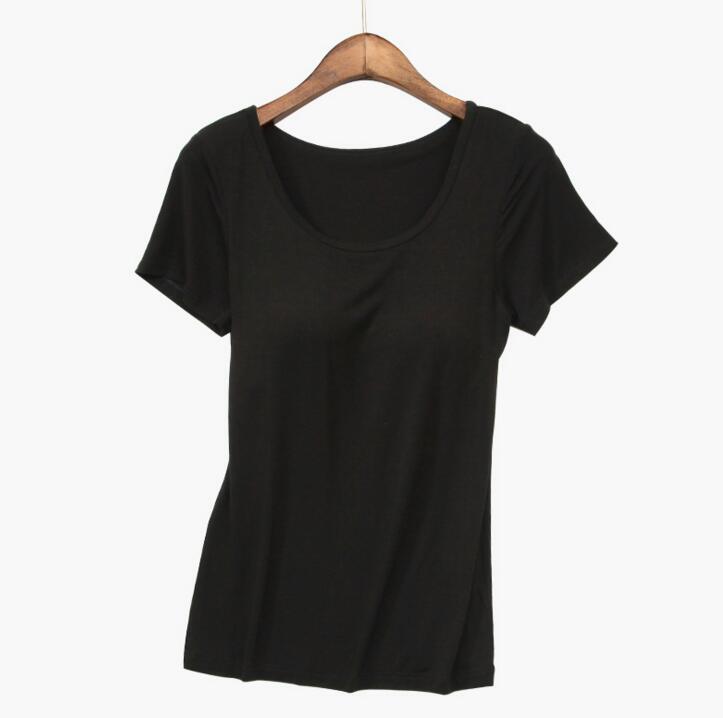 Toppies Women Women Gym shirt O-neck Padded Bra t-shirt Elastic Breathable Basic t-shirt Braless Tops 210406