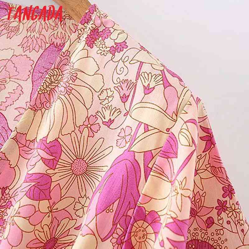 Summer Women Print French Style Ruffles with Slash Short Sleeve Ladies Midi Dress Vestidos 2M141 210416