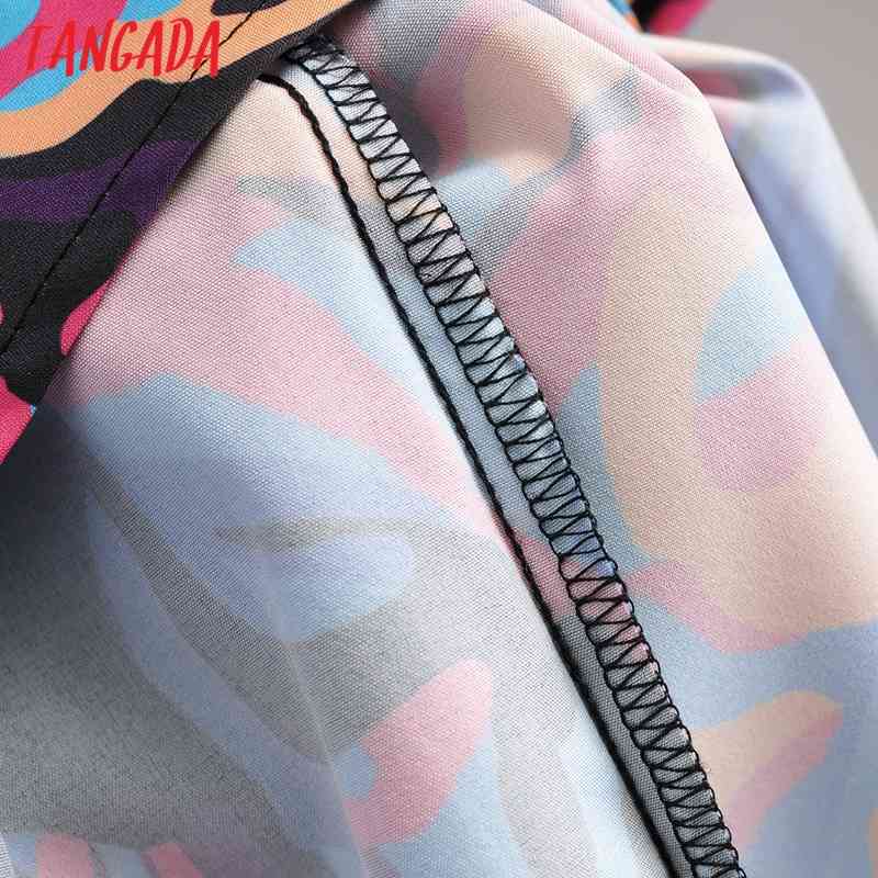 Women Retro High Street Print Chiffon Shirt Blouse Turn Down Collar Long Sleeve Chic Female Tops 1F183 210416