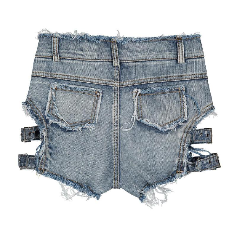 Club Women Ripped Hollow Out Short Jeans Solid Color High Waist Denim Shorts With Design Women's