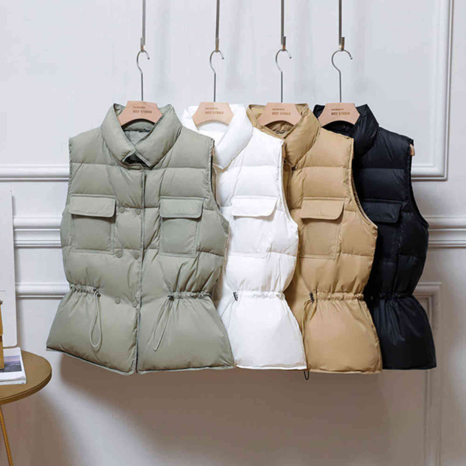 Padded Vest Women Winter Sleeveless bright down jacket Oversized quilted Coat Stand Collar Cardigan Drawstring Outerwear Chic 211120