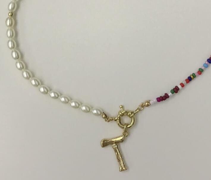 Gothic Baroque Pearl Pendant Choker Necklace for Women Initial 26 Letter Wedding Punk Bead Lariat Gold Color Chain Jewelry GC468