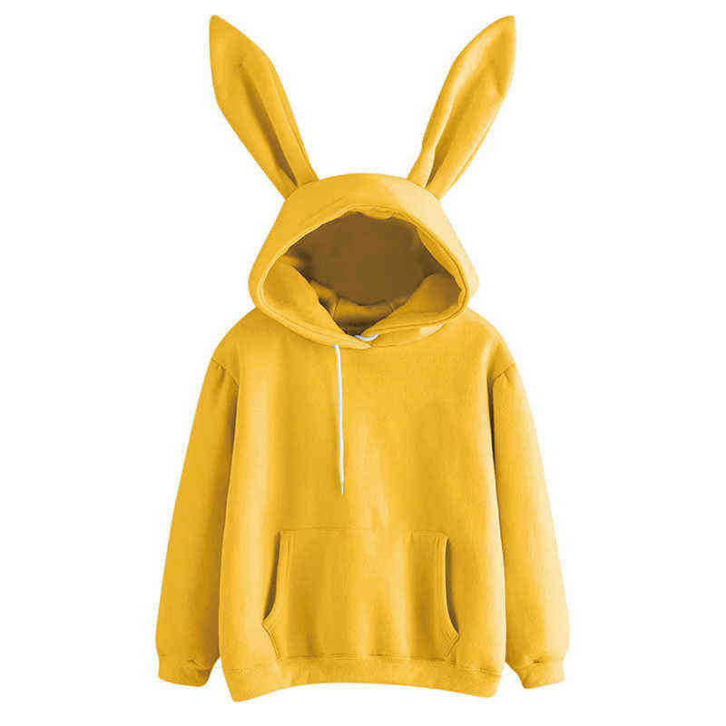 Autumn Winter Women Hoodies Kawaii Rabbit Ears Fashion Hoody Casual colors Solid Color Warm Sweatshirt Hoodies For Women 211109