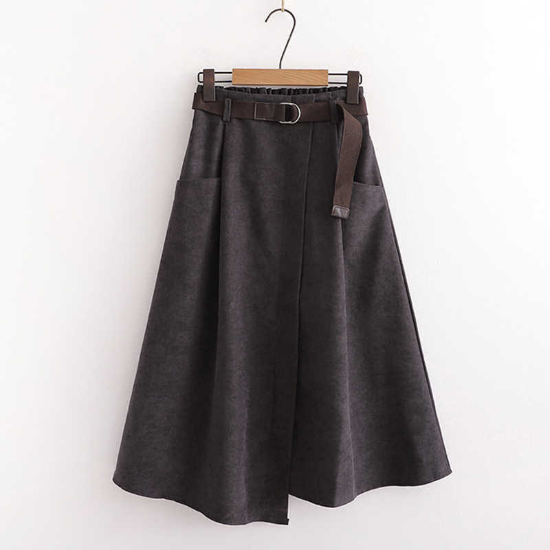 SURMIITRO Spring Autumn Women Korean Style Super Quality Black Female High Elastic Waist School Midi Skirt With Belt 210619