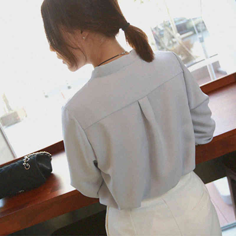 Solid White Chiffon Office Blouse Women Shirt Long Sleeve Blusas Mujer De Moda Casual Elegant Tops Streetwear 7687 50 210506