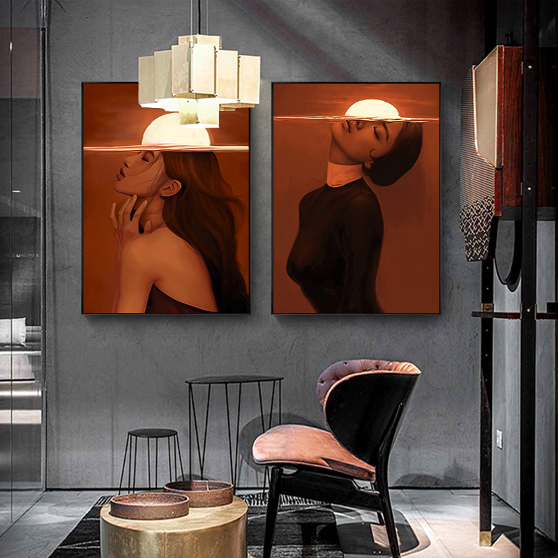 Abstract Girl Sunrise Red Pictures Canvas Painting Wall Art For Living Room Modern Decorative Picture NO FRAME