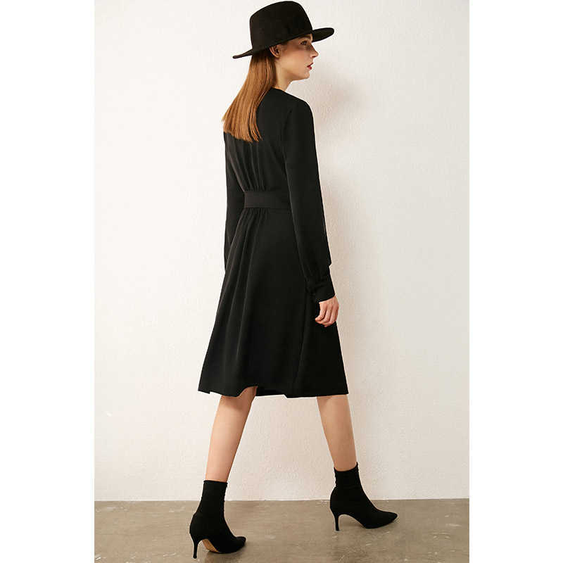 Minimalism Autumn Women's Dress Fashion Olstyle Vneck High Waist es For Women Knee-length Female 1299 210527