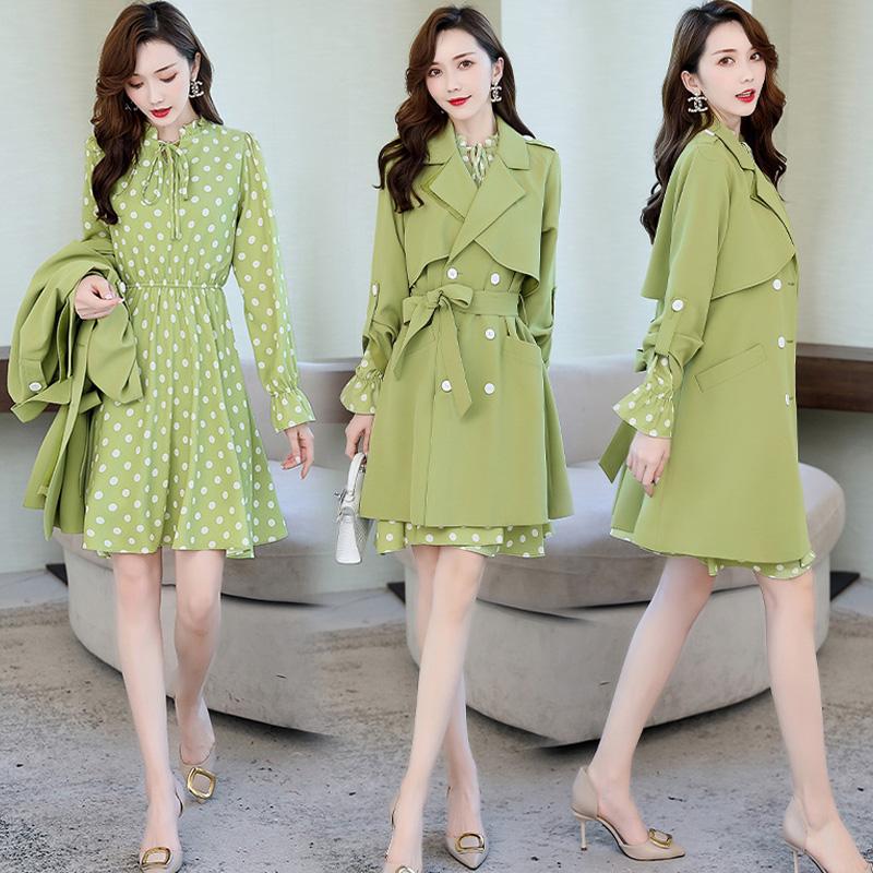 Goddess Women Two Piece Outfits Double Breasted Trench Coat Female Windbreaker Ensemble Femme Deux Pieces Conjunto Feminino Women's Tracksui