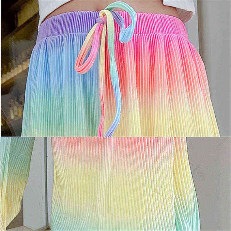 Teen Girls Casual Harem Pants Summer Anti-Mosquito Loose Fashion Rainbow Child Cool Trousers 6 8 10 12 14 Years 211103