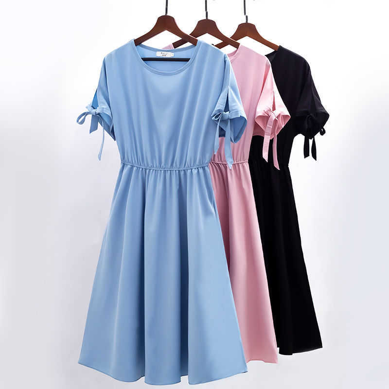 Summer Chiffon Dress Casual Solid O Neck Bow Short Sleeve Elastic Waist A-line Blue Lady Boho Beach Party es Vestidos 210526, Pink
Summer Chiffon Dress Casual Solid O Neck Bow Short Sleeve Elastic Waist A-line Blue Lady Boho Beach Party es Vestidos 210526, Pink