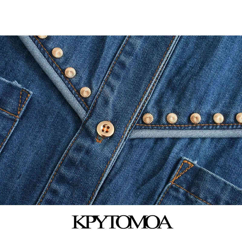 Women Fashion With Rivet Pockets Loose Denim Jacket Coat Vintage Long Sleeve Button-up Female Outerwear Chic Tops 210416