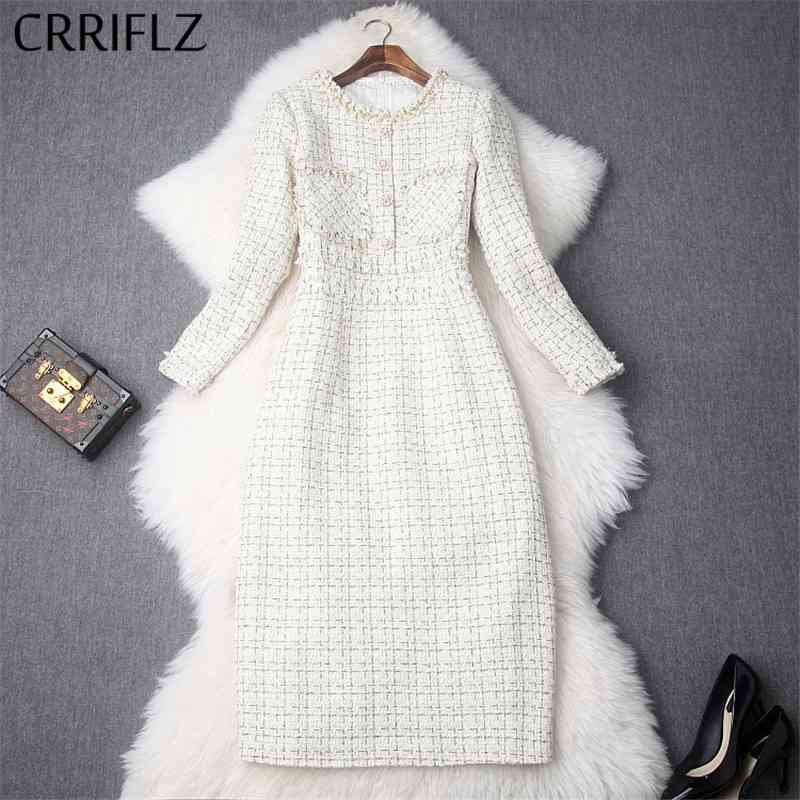 Medium Long Women Dress Vintage Tweed Beaded Buttons Straight Three Quarter Sleeve O-Neck Party 210520, Beige
Medium Long Women Dress Vintage Tweed Beaded Buttons Straight Three Quarter Sleeve O-Neck Party 210520, Beige