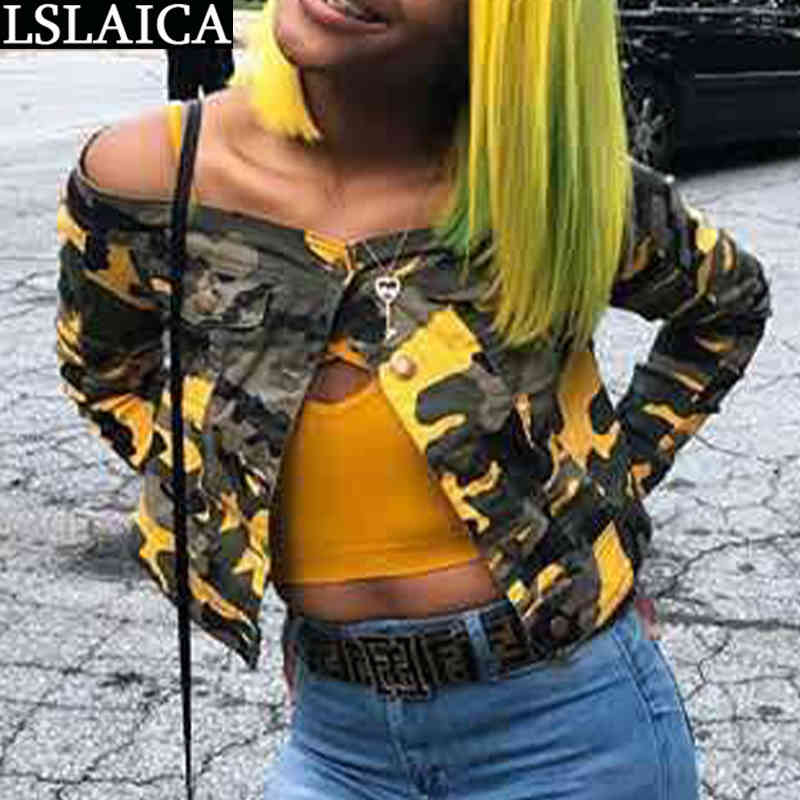 Women's Jacket Short Outfit Camouflage Fashion Slim Jackets for Women Slash Neck Pockets Casual Long Sleeve Chaqueta Mujer 210515
