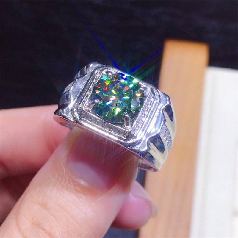 2CT Wedding Rings - Sterg Sier Round Cut Emerald CZ Dia Gemstones Adjustable Ring