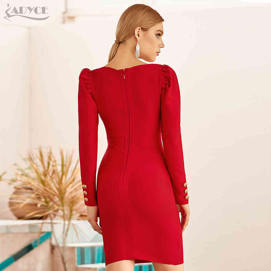 Winter Red Long Sleeve Bodycon Bandage Dress Women Sexy Strapless Mini Club Celebrity Evening Runway Party 210423