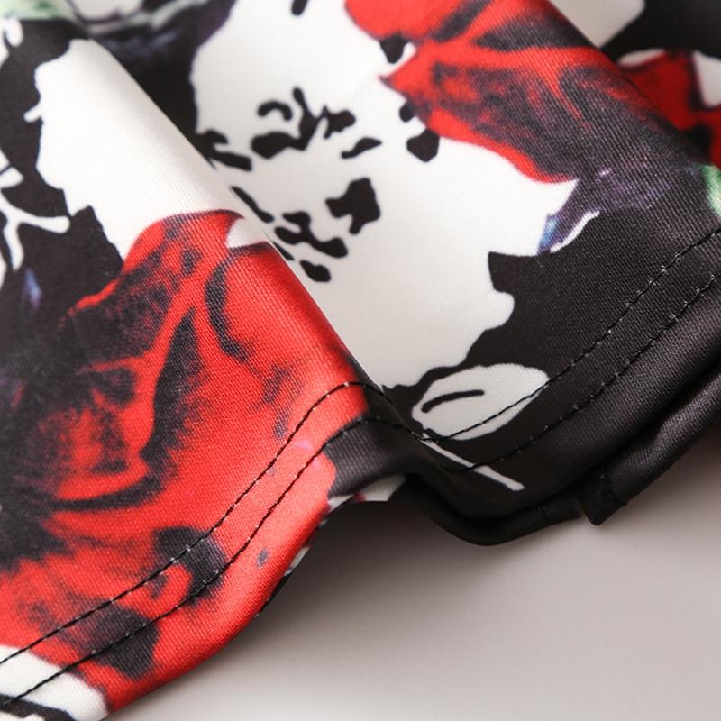 Floral Print Elastic High Waist Pencil Skirts Midi Skirt Women Printed OL Work Wear Summer Plus Size Short