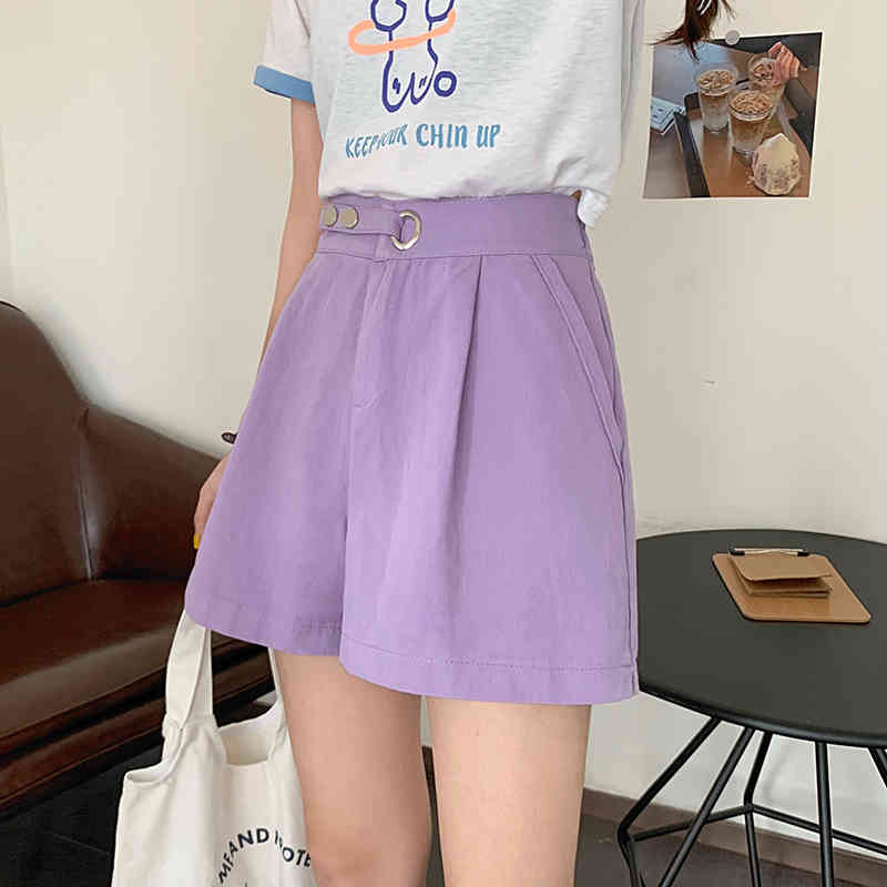 Korean Casual Chic Streetwear Solid Fashion High Waist Loose Wide Leg Femme Sexy Women All-Match Shorts 210421