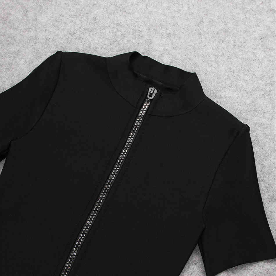 Free Summer Sexy Diamond Front Zip Bandage Dress Women O-neck Short Sleeve Bodycon Mini Club Party Vestidos 210524