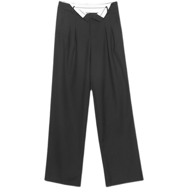 IEFB Men's Wear Contrast Color High Waist Loose Wide Leg Trousers Floor Long Suit Pants Male Straight Trousers 9Y7238 210524