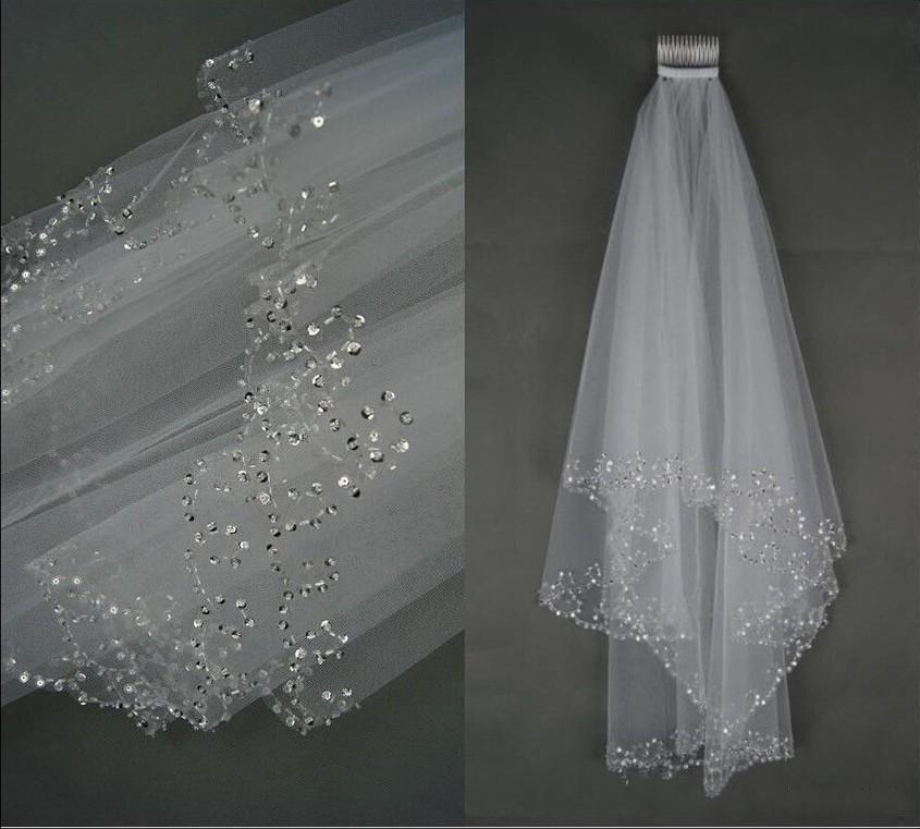 Wedding Veils Short Bridal Veil 2 Layer Handmade Crystal Beaded Elbow Length Accessories White Ivory Bridal Veils
