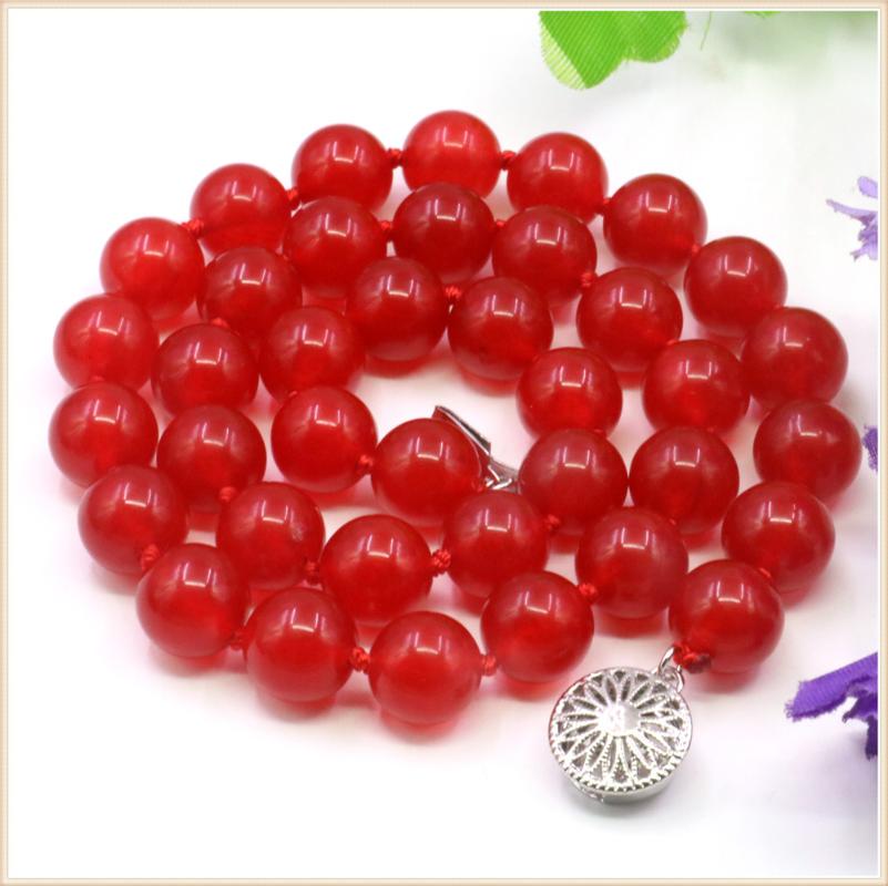 Chaînes 8 10mm rond Jades rouges Collier Chalcèdey-Naturel Pierre naturelle Fermoir Réticulaire Accessoire Crousel Crêté Femmes Filles Bijoux Fai