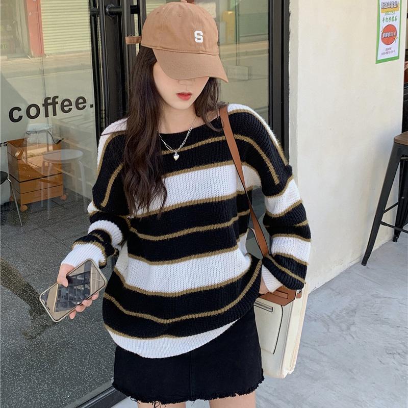 Women's Sweaters Pullover Sweater Oversized Striped Knitted Loose Jumper, White;black
Women's Sweaters Pullover Sweater Oversized Striped Knitted Loose Jumper, White;black