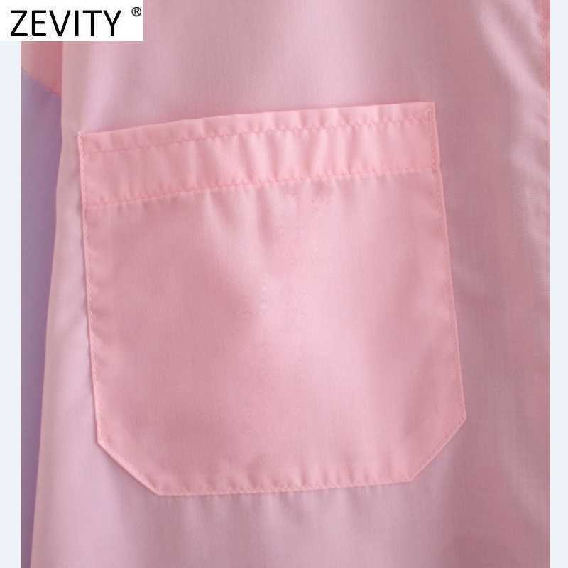 Zevity Women Sweet Candy Color Patchwork Oversize Shirts Female Long Sleeve Single Pocket Blouse Roupas Chic Blusas Tops LS9406 210603